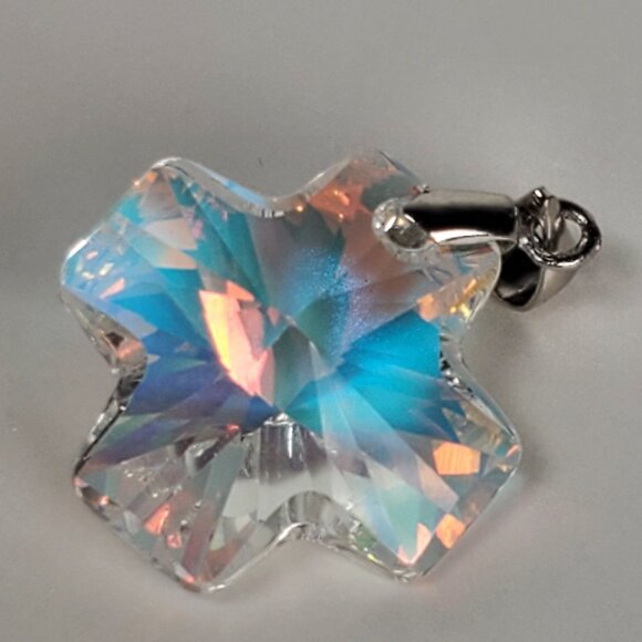 Vintage Italian Sterling Silver Chain with Crystal Cross Like Pendant - Picture 9 of 16